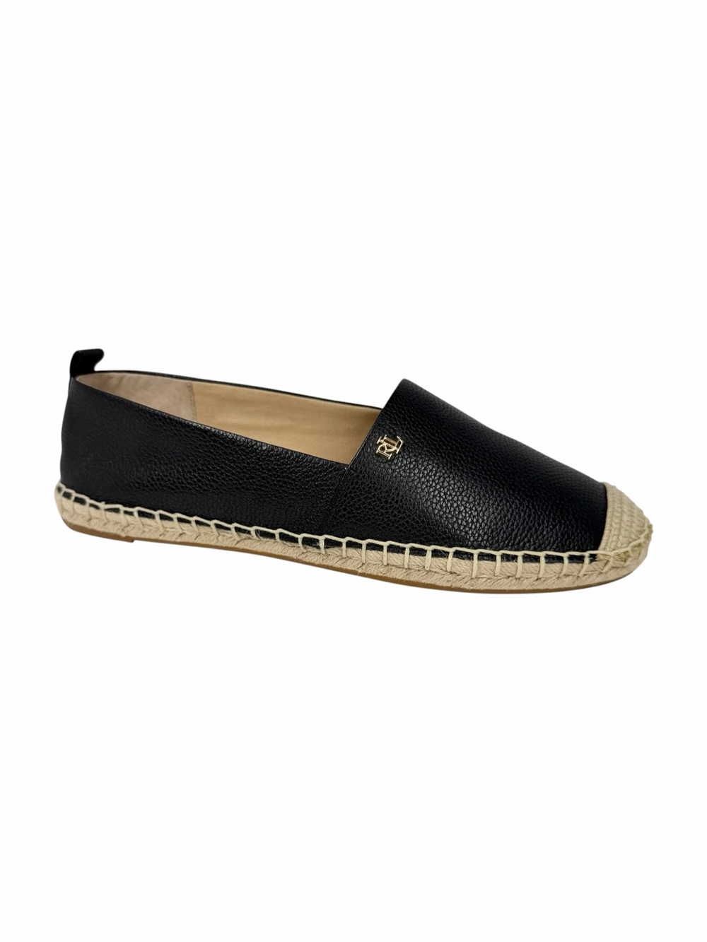 Lauren Ralph Lauren Women's Cameryn Espadrilles Black Tumbled Leather Size 9.5